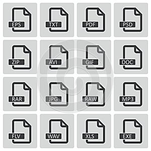 Vector black file format icons