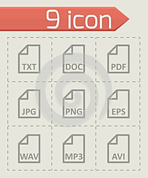 Vector black file type icon set