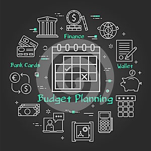 Vector black finance and banking budget planning concept