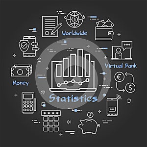 Vector black finance and banking statistics line concept