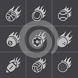 Vector black fire sport balls icons set