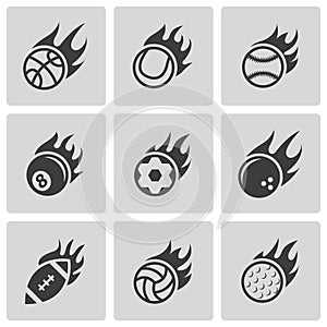 Vector black fire sport balls icons set