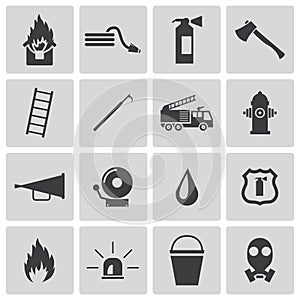 Vector black firefighter icons set photo