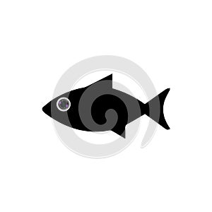 Vector Black Fish with Camera Lens Eye. white background isolated