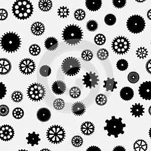 Vector black flat gears seamless pattern