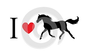 Vector black flat i love horse silhouette print