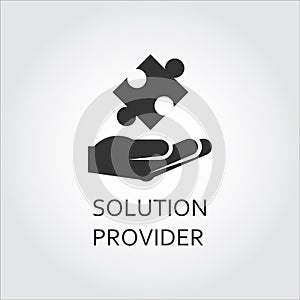 Vector black flat icon solution provider as hand giving puzzle. photo
