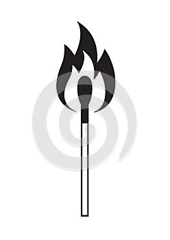 Vector black flat outline burning match icon