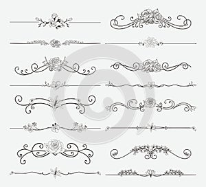 Vector Black Floral Dividers with Flowers and Swirls photo