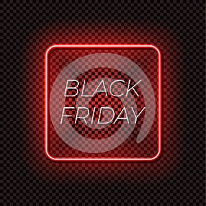 Vector Black Friday Neon Sign, Sale Tag, Glowing Lines on Dark Transparent Background.