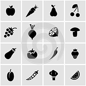 Vector black fruit and vegetables icon set