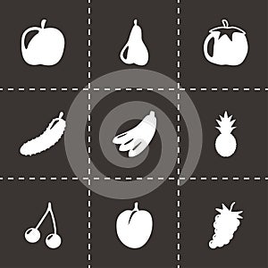 Vector black fruit and vegetables icons set