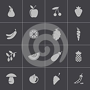 Vector black fruits and vegetables icons set