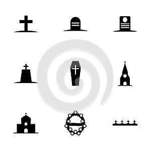 Vector black funeral icons set