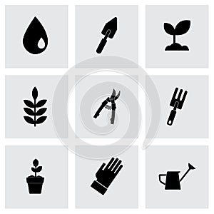 Vector black gardening icons set
