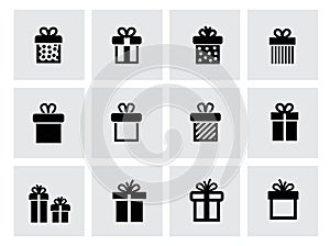 Vector black gift icon set on white