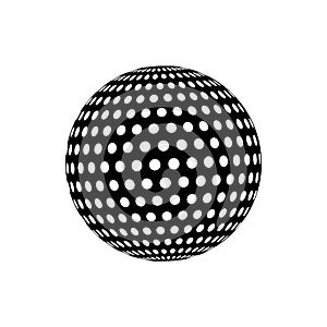 Vector black golf ball icon. Game equipment. Professional sport, classic ball for official competitions and tournaments. Isolated