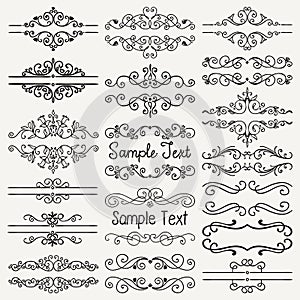 Vector Black Hand Drawn Dividers, Frames, Swirls