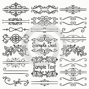 Vector Black Hand Drawn Dividers, Text Frames, Swirls