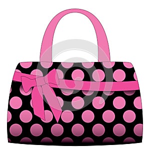 Vector black handbag in pink polka dots