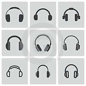 Vector black headphone icons set