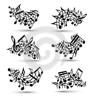 Vector black jolly staves with musical notes