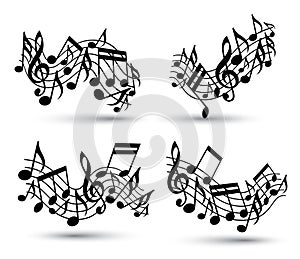 Vector black jolly wavy staves with musical notes