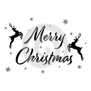 Vector black jumping Reindeer Deer with. Silhouette drawing illustration isolated on white background .Merry Christmas