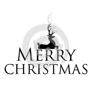 Vector black jumping Reindeer Deer with. Silhouette drawing illustration isolated on white background .Merry Christmas