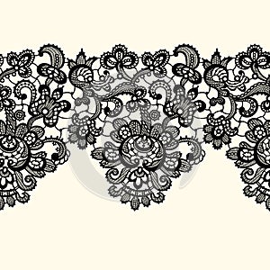 Vector Black Lace Border. Seamless Pattern.