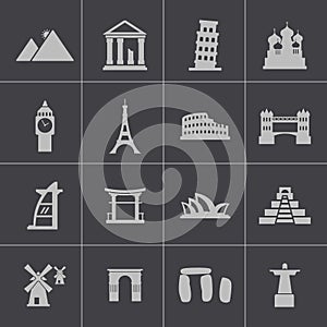 Vector black landmark icons set