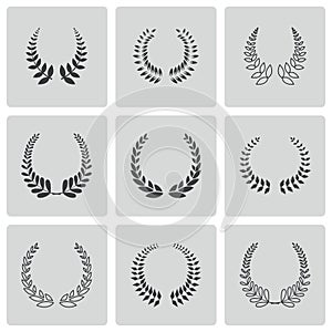 Vector black laurel wreaths icons set