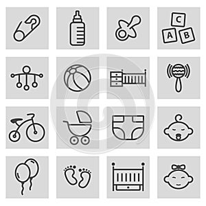 Vector black line baby icons set