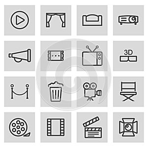 Vector black line cinema icons set