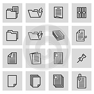 Vector black line document icons set