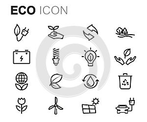 Vector black line eco icons set