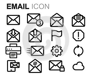 Vector black line email icons set