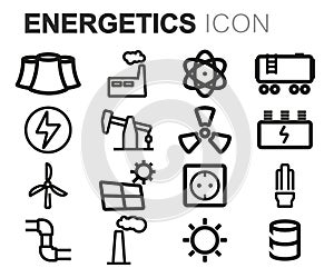 Vector black line energetics icons set