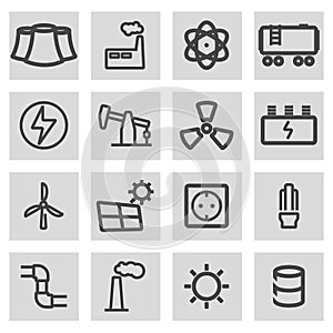 Vector black line energetics icons set