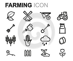 Vector black line farming icons set