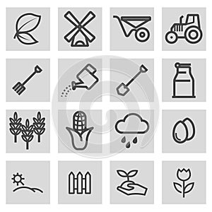 Vector black line farming icons set