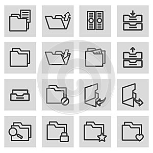 Vector black line folder icons set