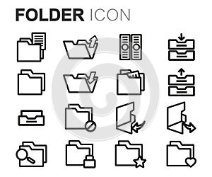Vector black line folder icons set