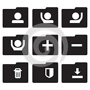 Vector black line folder icons set on white background