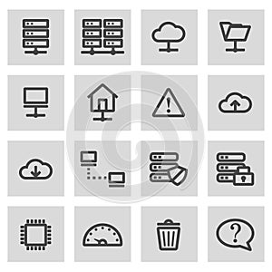 Vector black line ftp icons set