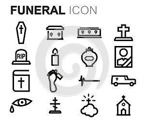 Vector black line funeral icons set