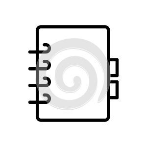 Vector black line icon The address book isolated on white background