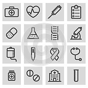 Vector black line medical icons set