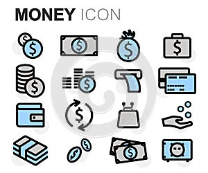 Vector black line money icons set