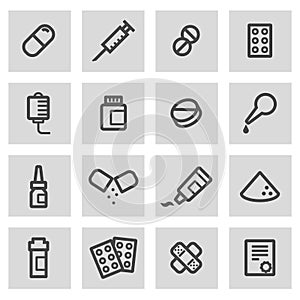 Vector black line pills icons set